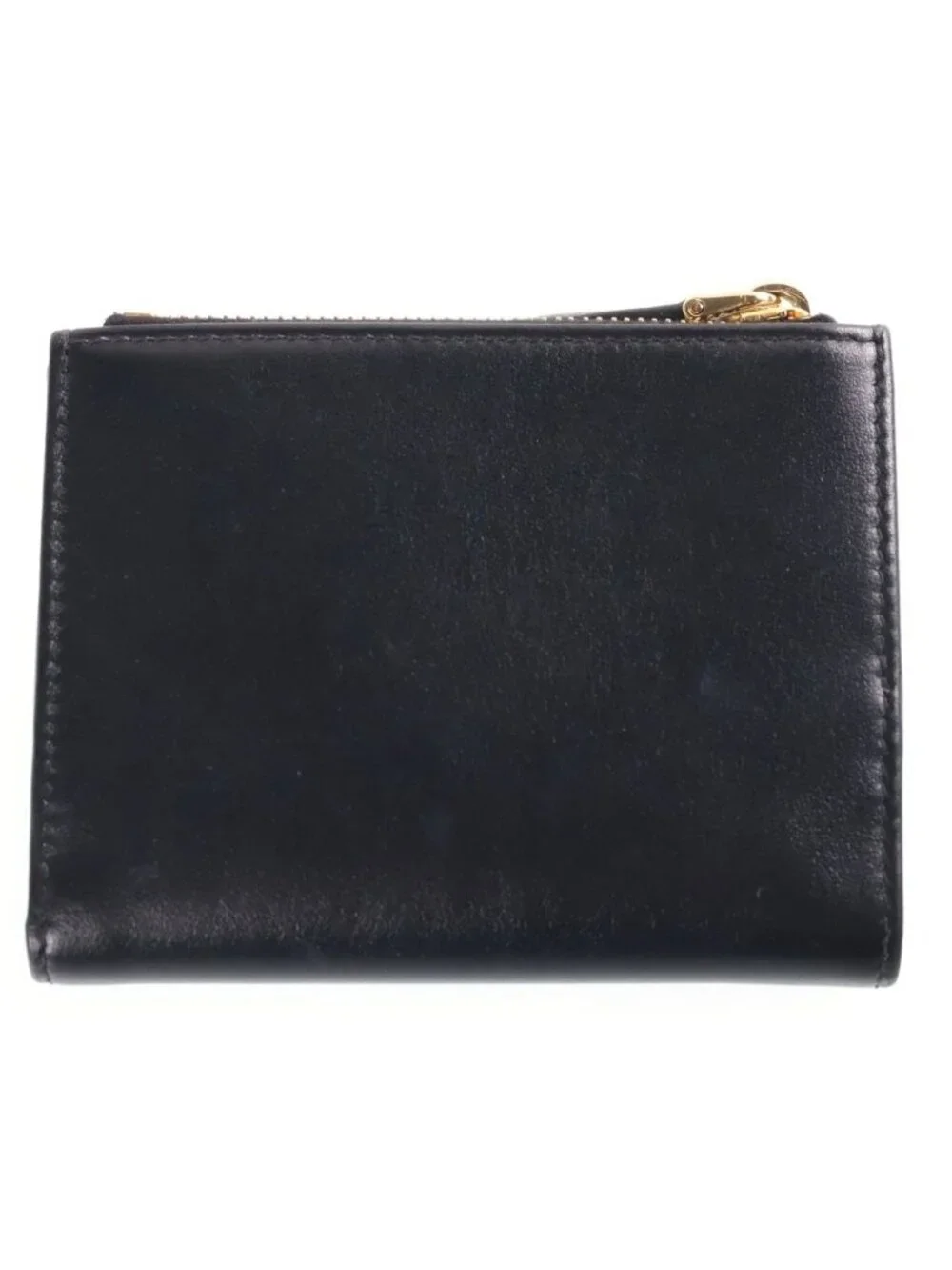 Prada Triangle Logo Small Compact Wallet Bifold Black Leather Gold
